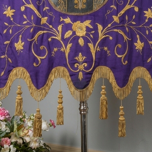 Luxury Purple Silk Church <b>Banner</b> Gold Bullion Wire Embroidered Our Lady of Sorrows Christian Ceremonial <b>Banner</b> - Product Image 5