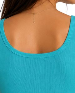 Débardeur court côtelé en coton turquoise pour femme, boutonné sur le devant, sans manches, coupe ajustée, décontracté, doux, extensible, basique et tendance pour l'été - Product Image 6