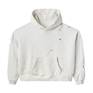 Vente en gros de vêtements personnalisés en coton épais French Terry, brodés, doublés, imperméables, coupe carrée, courts, déchirés, à double couche, effet gaufré - Product Image 4