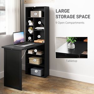 Convertible Home Office Desk with Blackboard <b>Wall</b> Mount Computer <b>Table</b> and Side Shelf <b>Fold</b>-Out Laptop <b>Table</b> Black Color - Product Image 5