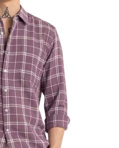 Custom <b>Men</b> Mauve Check Casual <b>Shirt</b> Cotton Polyester Long Sleeve Button Down Plaid <b>Shirt</b> <b>For</b> Wholesale OEM Manufacturing Export - Product Image 2