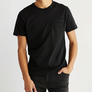 T-shirt à manches courtes pour homme, col rond, noir, avec poche poitrine, coupe classique, jersey décontracté, 100% coton - Product Image 3