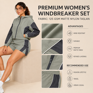 Ensemble coupe-vent personnalisé pour femme en polyester, coque en nylon, fermeture éclair intégrale, séchage rapide, logo personnalisé, fabricant OEM - Product Image 1