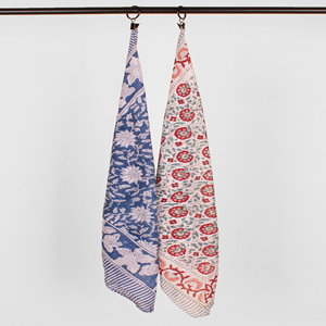 Vintage Block Printed Bandana Cotton <b>Square</b> <b>Scarf</b> Floral Hand Drawn Ethnic Style Durable Spring Autumn Casual Wear - Product Image 1