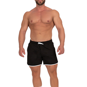 Men's <b>Black</b> Sports Shorts Drawstring Closure Breathable Lightweight Cotton with Contrast Trim for Gym Training - Product Image 1