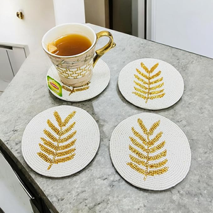 Customized Handmade Embroidered Glass <b>Beads</b> Drink <b>Coasters</b> Colorful Scallop Design Decorative Promotional Custom - Product Image 1