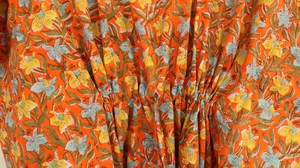 Women's Floral Hand Block Print V-Neck Orange Kaftan Long <b>Dress</b> <b>Loose</b> Fit Cotton Bohemian Summer <b>Dress</b> - Product Image 3
