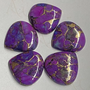 Turquesa púrpura en forma de corazón, cabujón plano, piedra preciosa suelta para la fabricación de joyas, cobre natural - Product Image 1