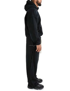 Survêtement d'hiver pour homme, style streetwear, coupe évasée, effet délavé vintage, respirant, 100% coton, grande taille, couleur unie - Product Image 5