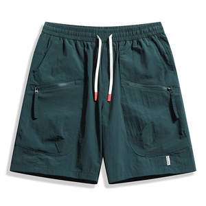 Pantalones Cortos Cargo para Hombre, Cintura Media, Cordón Ajustable, Secado Rápido, Color Sólido, Estilo Casual, Tela de Poliéster, Bolsillos con Cremallera - Product Image 1