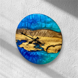 Horloge murale analogique en bois avec résine époxy transparente de haute qualité, double face, nouveau design pour la décoration des murs de la maison - Product Image 3