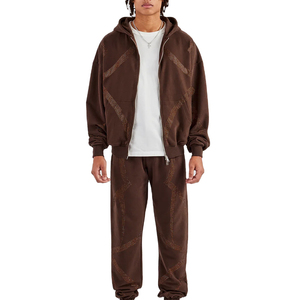 Conjunto Deportivo Ecológico de Invierno con Capucha Marrón, Sudadera con Cordón y Patrón Sólido con Pedrería, Pantalones Deportivos Casuales para Adultos - Product Image 1