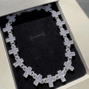 925 <b>Sterling</b> <b>Silver</b> Gold Plated Moissanite Link <b>Chain</b> Necklace Round Cut Fine Jewelry Unisex Men <b>Women</b> Gift Party Hip Hop Style - Product Image 1