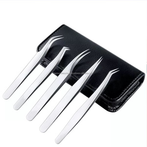Pinzas de punta de fibra para extensión de pestañas, acero inoxidable - Product Image 1