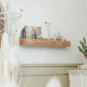 Étagère à livres étroite à bords festonnés pour coin, en rotin, murale, de qualité supérieure, pour rangement - Product Image 5