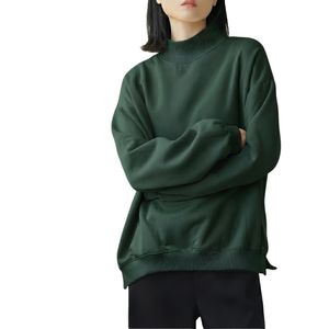 Sweat-shirt oversize à col montant noir uni, épaules tombantes, manches longues, tricoté, design asymétrique, collection automne pour femme - Product Image 4