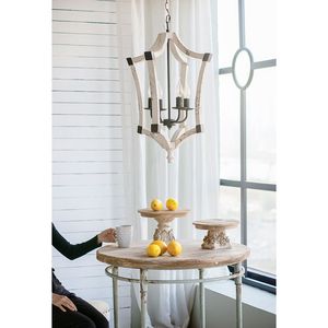 Lampadario a catena regolabile in legno a 4 luci per il Foyer della sala da pranzo della cucina o la lampadina dell'ingresso non inclusa - Product Image 1