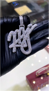Collier Pendentif Hip-hop Personnalisé Géométrique Gravé Nom Personnalisé Bling Bijoux Ice Out Chaîne Argentée - Product Image 4