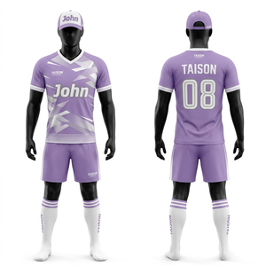 Uniforme de handball en polyester interlock premium 180 GSM, violet et blanc, design géométrique, logo personnalisé par sublimation - Product Image 1