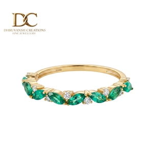 Anillo de Oro Amarillo Sólido de 14 Quilates con Diamante Cultivado en Laboratorio y Esmeralda Colombiana Cultivada en Laboratorio, Joyería de Lujo para Mujer, Diseño Elegante - Product Image 1