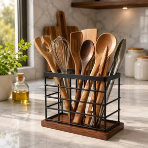 Porte-ustensiles avec cadre métallique, support de rangement de cuisine sur pied, design minimaliste, durable, non pliable, à un seul niveau - Product Image 6