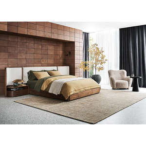 Luxury Extended Headboard <b>Bed</b> Integrated Nightstands Modern Solid Hand Carved Platform <b>Bed</b> King <b>Size</b> Hotel Bedroom Furniture - Product Image 4