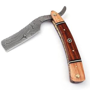 Jexmoo DIY OEM Navaja de Afeitar Recta de Acero de Damasco Tradicional Hecha a Mano de 7 Pulgadas con Funda de Cuero, Regalo para Barberos y Padrinos de Boda - Product Image 1