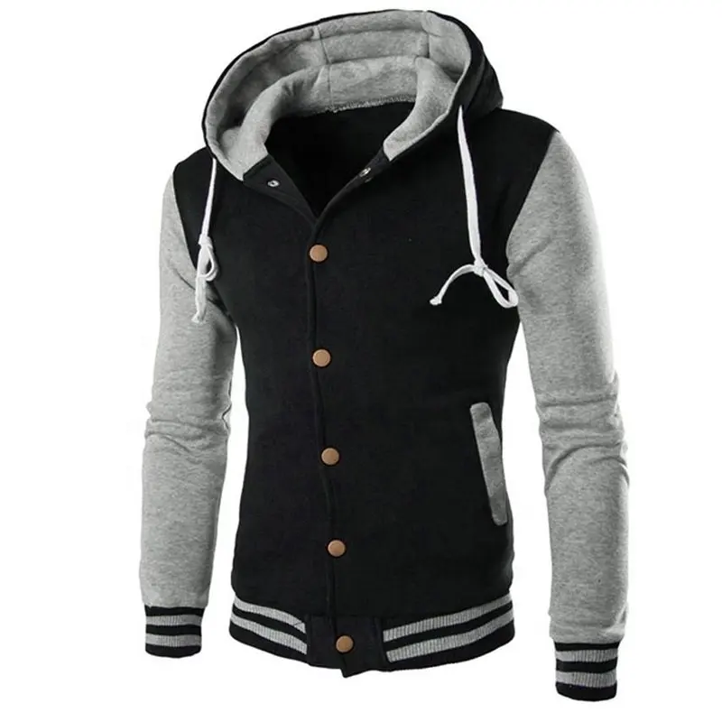Varsity Long Sleeve Men Jacket traditional ribbed cuffs with hood cap