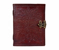 Carnet A4 à spirale personnalisé en cuir véritable, couverture marron, motif Arbre des Amis, Grimoire de sorts et designs, idéal comme cadeau
