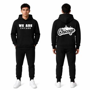 Conjunto Deportivo de Sudadera con Capucha y Pantalones Jogger para Hombre, Diseño Chicago Soccer Cup, Color Negro, Felpa, Estampado Urbano, Ropa Deportiva Casual - Product Image 1