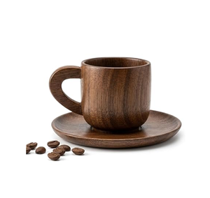 Natural Solid Wood Japanese Tea <b>Cups</b> Luxury Wooden Modern Design With Handle Tea Coffee Drinks <b>Cups</b> & <b>Saucers</b> - Product Image 3