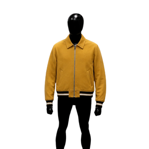 <b>Men's</b> Yellow <b>Bomber</b> <b>Jacket</b> With Zipper Closure Turn-down Collar Casual Style Regular Fit Solid Color Polyester Material Autumn W - Product Image 1