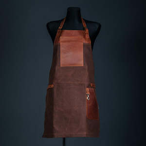 Delantal de Trabajo de Lona Encerada y Cuero Resistente con Cremallera, Ajustable, con 4-6 Compartimentos para Chef, Barbero, Carpintero, Taller - Product Image 1