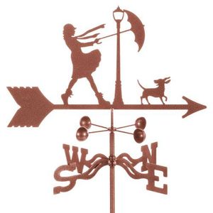Aiguille de vent métallique avec silhouette Mary Poppins, chien, poteau de lampe, flèche, boussole, ornement de jardin extérieur, style vintage - Product Image 1