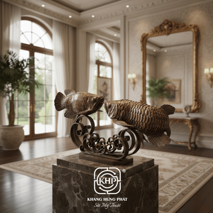 Sculpture d'art en fer forgé en forme de poissons, style moderne et antique, pour la décoration intérieure, cadeaux, artisanat, Feng Shui, design 3D personnalisable, du Vietnam - Product Image 3