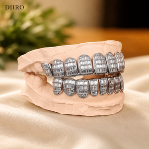 Grillz en argent sterling avec moissanite taille baguette, bijoux hip-hop style diamant, couvre-dents unisexe pour la mode et les soirées - Product Image 4