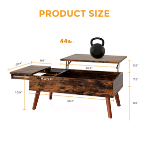 Modern Vintage Rustic Wooden Lift-Top <b>Coffee</b> <b>Table</b> with Hidden Storage and Open Side Shelf <b>for</b> Living Room Apartment - Product Image 5