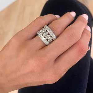 Custom Marquise Round Lab Grown Diamond Cocktail Rings 14K 18K Solid Gold Pave Large Cluster Statement Bands For Women Wholesale - Product Image 2