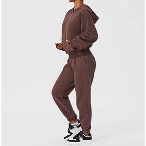 Conjunto Deportivo con Capucha para Mujer, Color Sólido, Manga Larga, Casual, Pantalones Deportivos Transpirables de Algodón con Bolsillos, Corte Holgado, para Otoño - Product Image 4