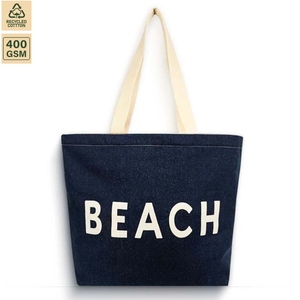 กระเป๋าผ้าเดนิมชายหาด 400 GSM ขนาด 50x39x15 ซม. รับทำโลโก้ตามสั่ง ขายส่ง OEM แบรนด์ส่วนตัว สั่งซื้อจำนวนมาก รุ่น SS07-TIC ใช้ซ้ำได้ - Product Image 3