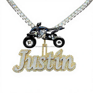 Bijoux en argent 925 pendentif nom glacé personnalisé avec émail de grande taille personnalisé pendentif émail personnalisé avec Moissanite VVS - Product Image 1