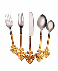 <b>Vintage</b> Stainless Steel <b>Cutlery</b> Set With Gold Brass Handle Flatware Perfect For Hotel And Home And Dining Accessories - Product Image 1