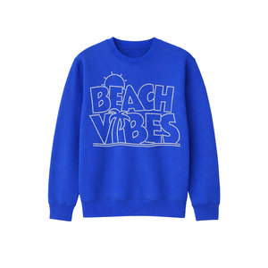 Sweat-shirt bleu décontracté pour femmes, nouveau style, avec logo graphique en strass « BEACH VIBES », coupe ample, col ras du cou, vêtements d'automne et d'hiver - Product Image 2