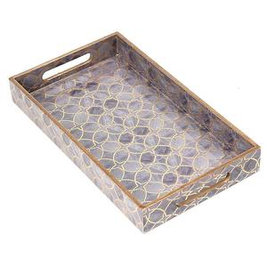 Plateau de service gris avec motif géométrique doré, plateau rectangulaire décoratif en bois pour commande en gros - Product Image 4