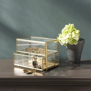 Premium Quality Metal Glass Jewelry <b>Box</b> With Multiple Compartments For <b>Earrings</b> Pendants Rings And Watches Storage - Product Image 1