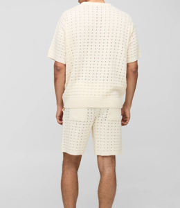 Ensemble décontracté deux pièces tricoté pour homme avec t-shirt et short, personnalisable avec logo, et pantalon de jogging court - Product Image 5