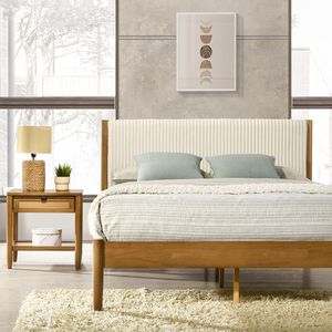 Set Camera da Letto Vichy 2 Pezzi, Letto Queen Size in Legno di Gomma con Piattaforma in Corduroy e Comodino, Arredamento Camera da Letto - Product Image 2
