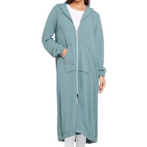 Sweat à capuche islamique modeste long avec cordon de serrage pour femmes avec fermeture éclair à col roulé prix de gros décontracté court hiver - Product Image 1