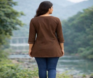 เสื้อท็อปปักมือผ้าฝ้ายดีบาว ริชลุค งานปักบัตตา สำหรับใส่ทุกวัน ราคาขายส่ง เสื้อผ้าชาติพันธุ์ สีน้ำตาล - Product Image 5