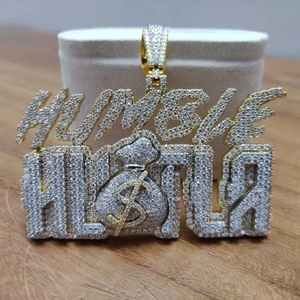 Personalized Custom Latter Pendant Iced Out VVS Moissanite Pendant 925 <b>Silver</b> Gold Plated Pendant Dollar Sign Money Bag Pendant - Product Image 4